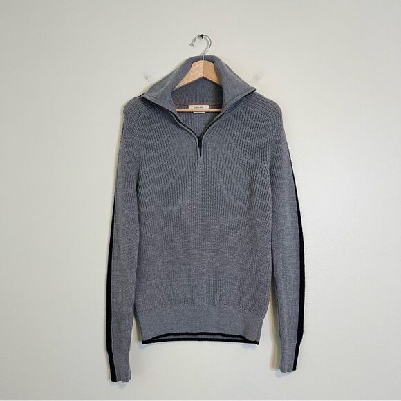 Icebreaker 1/2 Zip Merino Wool Lodge Sweater Womens Medium Grey Ribbed Knit - Picture 4 of 10